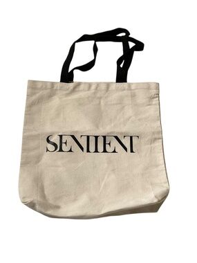 Sentient PC Graphic Canvas Tote Bag Ivory Black Minimalist Streetwear Bag
